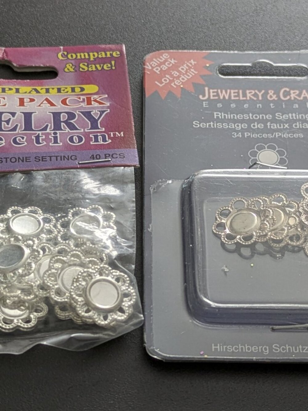 NEW! Two Packages of Flower-Shaped 7mm Rhinestone Settings, Silver - 74pcs